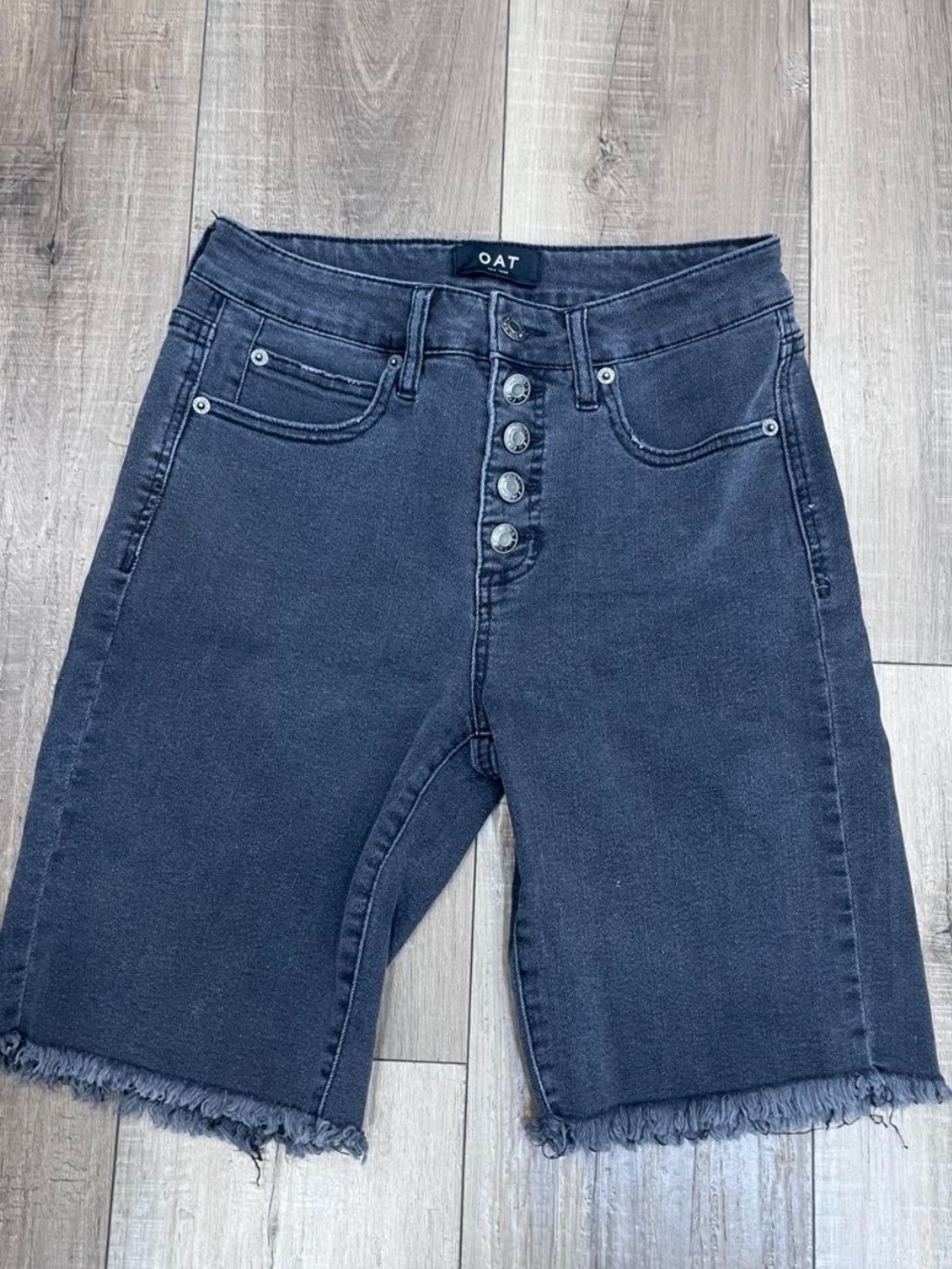 Oat New York Black Button-Fly Boyfriend Denim Bermuda Shorts